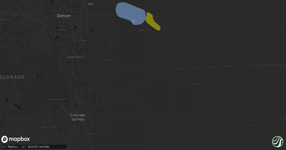 Hail map in Simla, CO on July 8, 2026