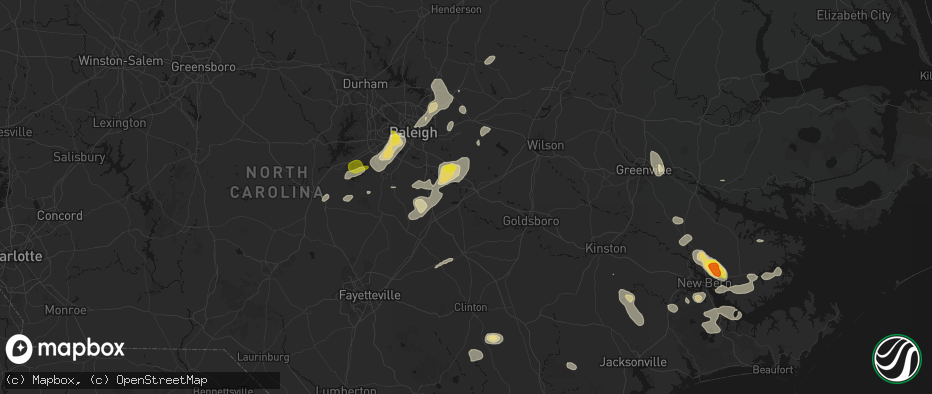 Hail map in Smithfield, NC on July 8, 2026