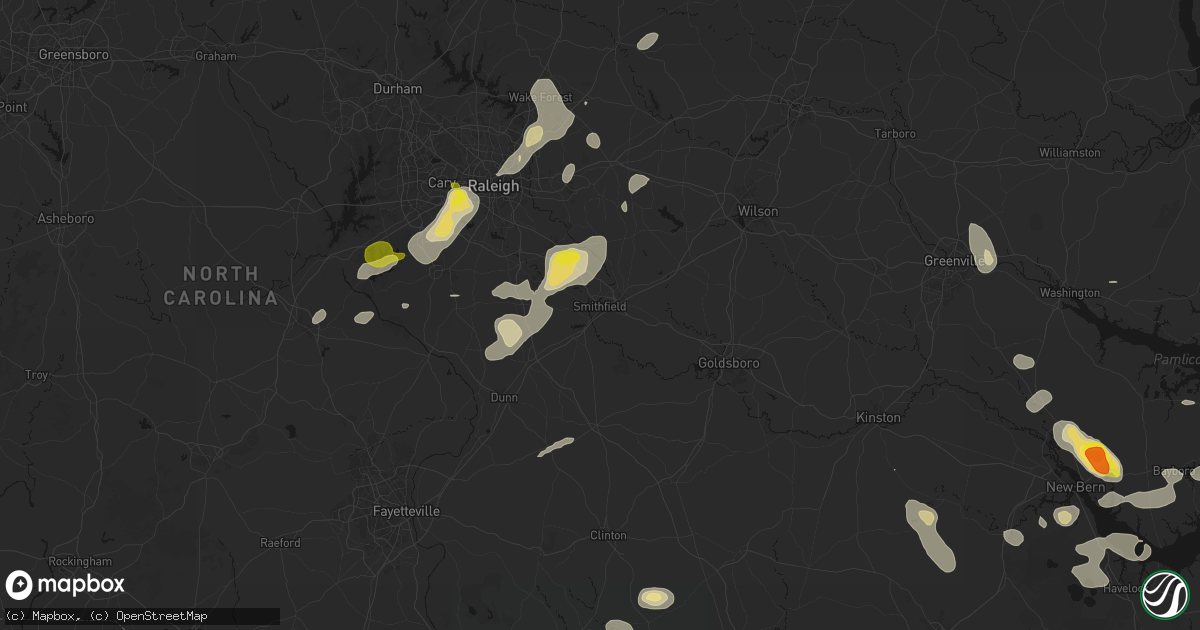 Hail map in Smithfield, NC on July 8, 2026