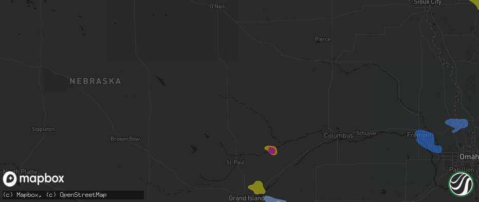 Hail map in Spalding, NE on July 8, 2026
