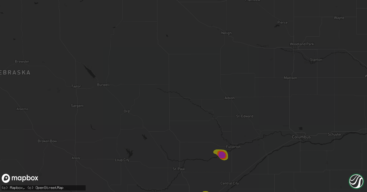 Hail map in Spalding, NE on July 8, 2026
