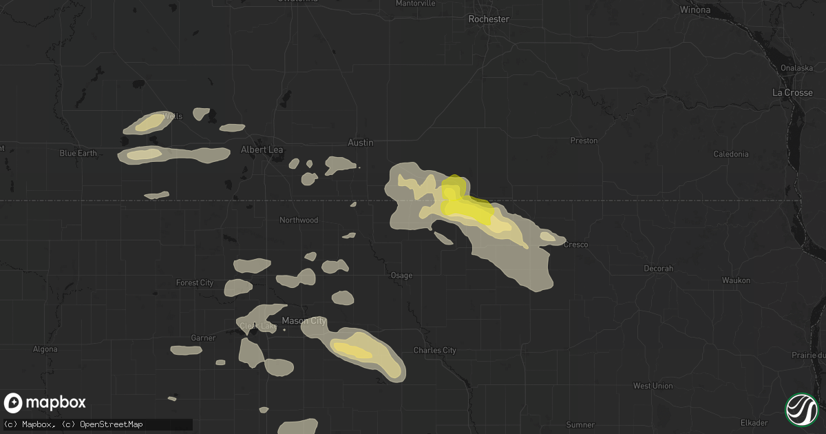 Hail map in Stacyville, IA on July 8, 2026
