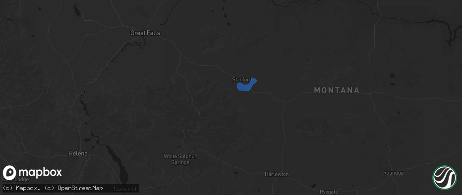 Hail map in Stanford, MT on July 8, 2026