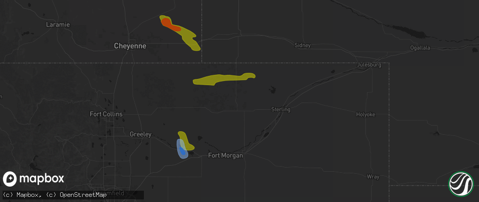 Hail map in Stoneham, CO on July 8, 2026