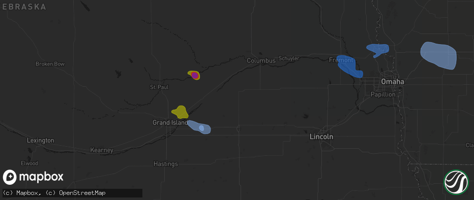 Hail map in Stromsburg, NE on July 8, 2026