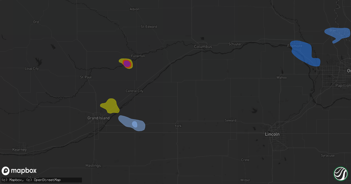 Hail map in Stromsburg, NE on July 8, 2026