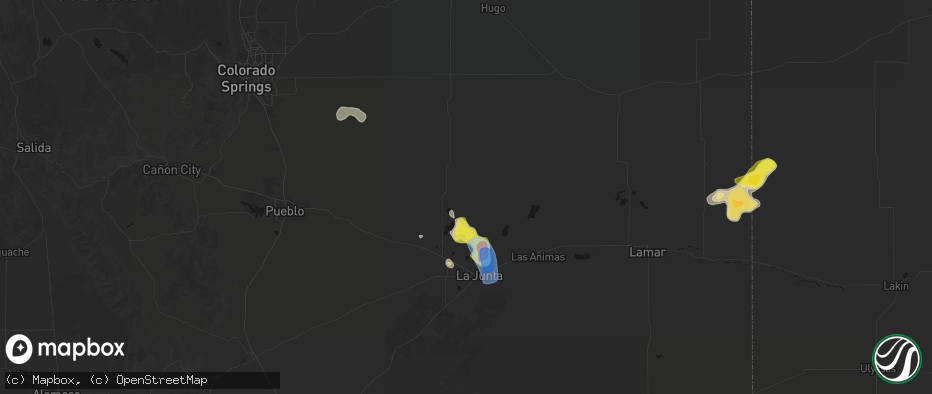 Hail map in Sugar City, CO on July 8, 2026