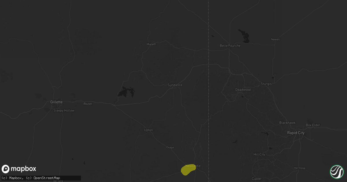Hail map in Sundance, WY on July 8, 2026