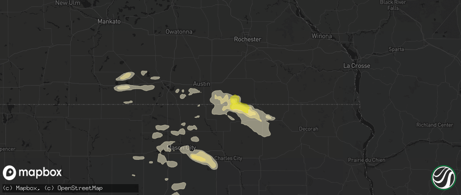 Hail map in Taopi, MN on July 8, 2026