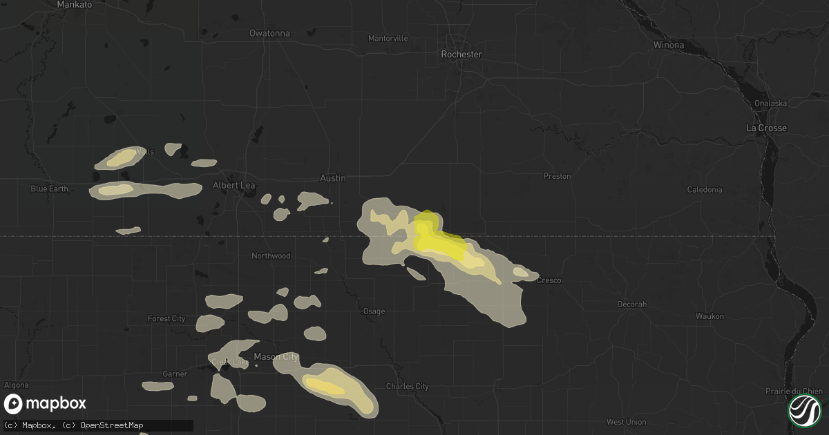 Hail map in Taopi, MN on July 8, 2026