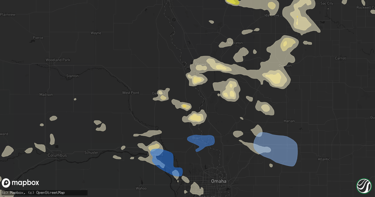 Hail map in Tekamah, NE on July 8, 2026