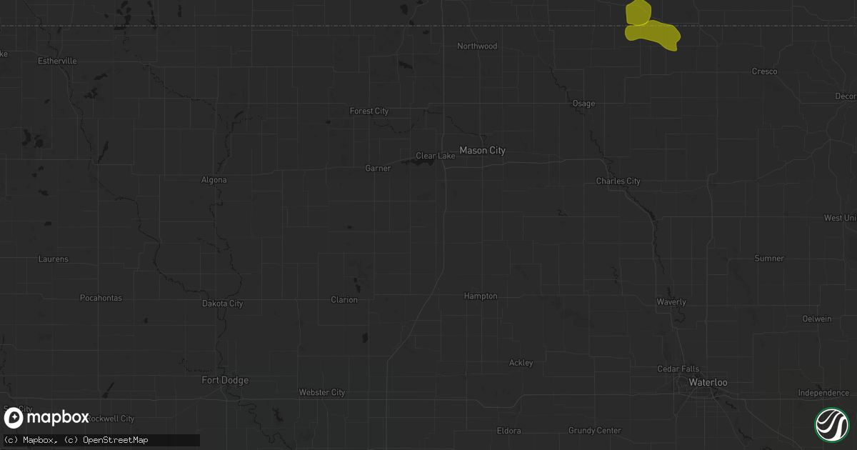Hail map in Thornton, IA on July 8, 2026