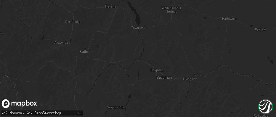 Hail map in Three Forks, MT on July 8, 2026