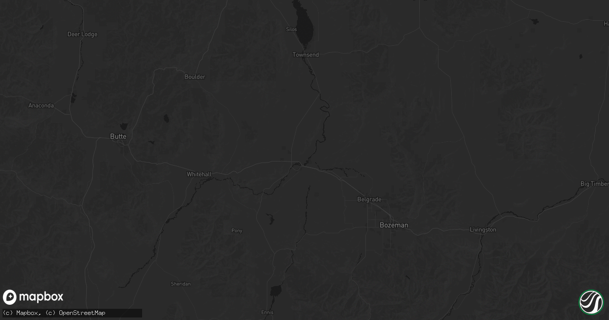 Hail map in Three Forks, MT on July 8, 2026