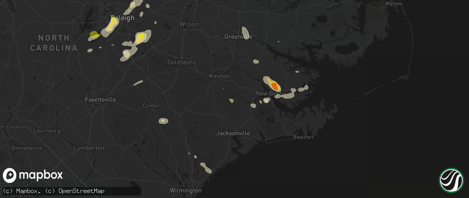 Hail map in Trenton, NC on July 8, 2026