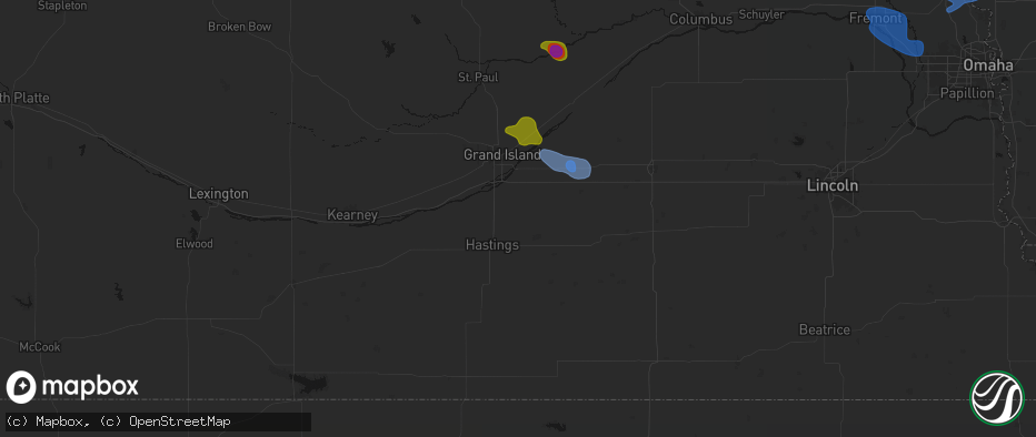 Hail map in Trumbull, NE on July 8, 2026