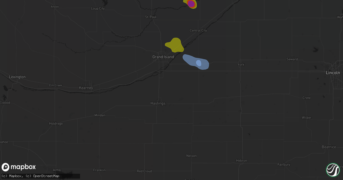Hail map in Trumbull, NE on July 8, 2026
