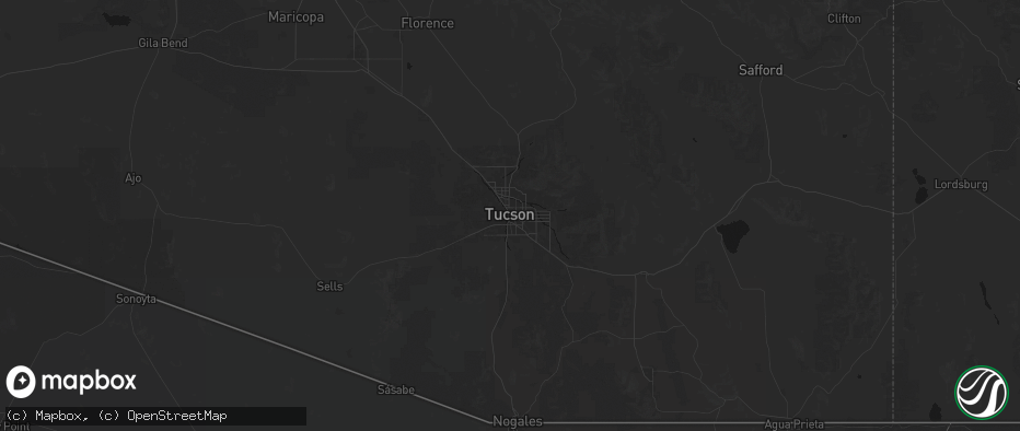 Hail map in Tucson, AZ on July 8, 2026