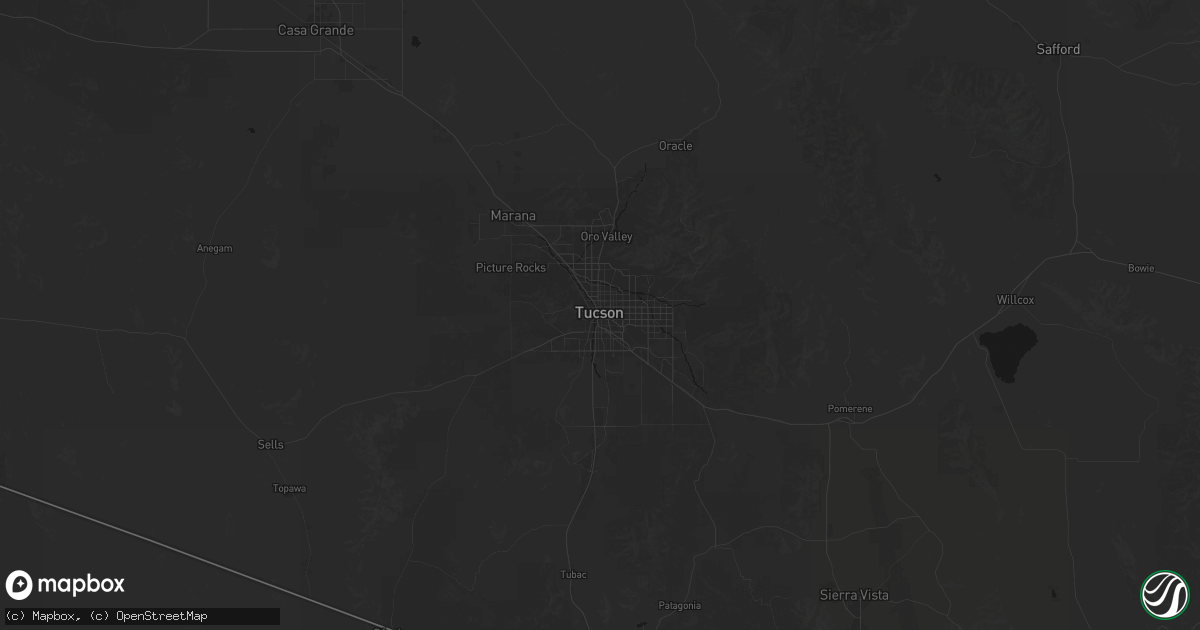 Hail map in Tucson, AZ on July 8, 2026