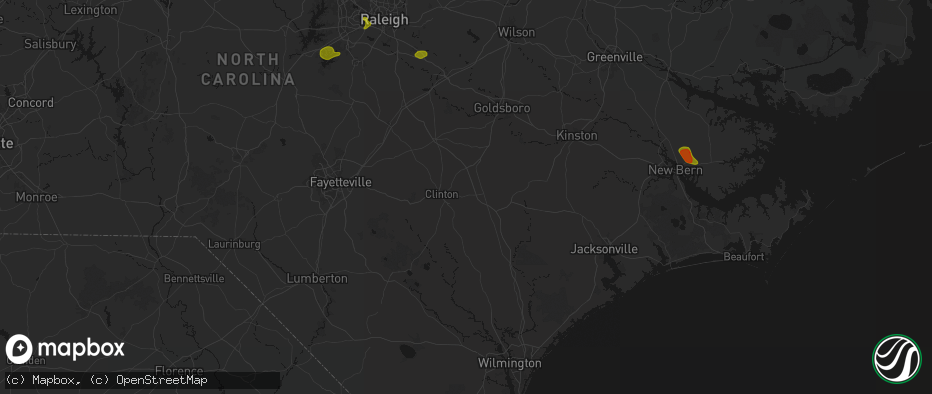 Hail map in Turkey, NC on July 8, 2026