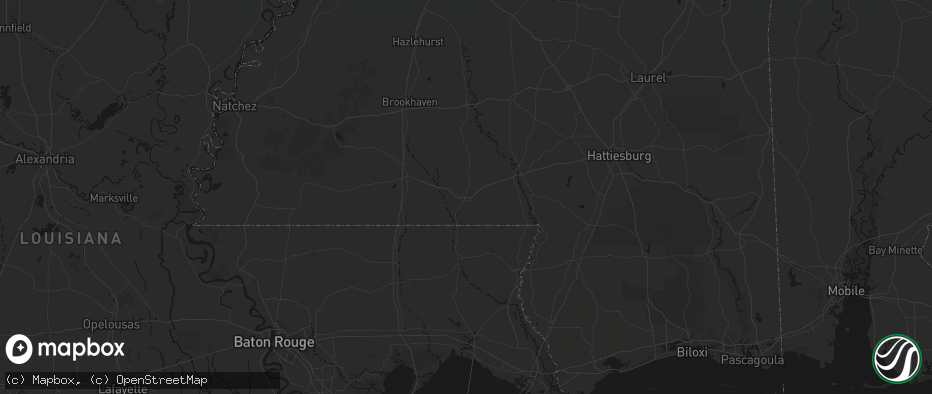 Hail map in Tylertown, MS on July 8, 2026