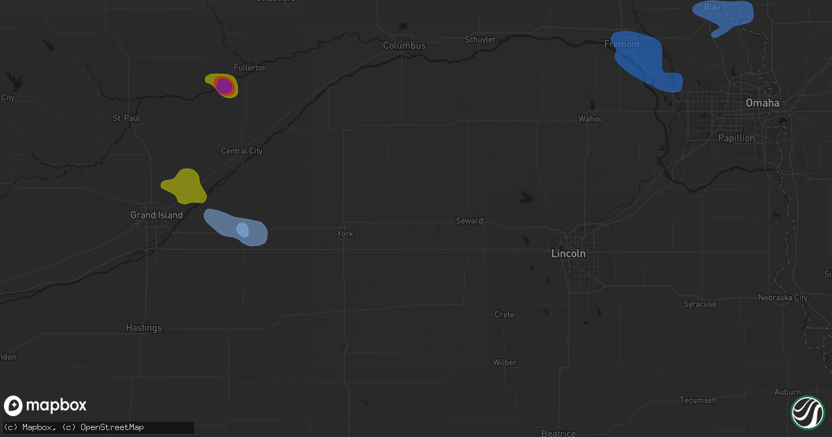 Hail map in Utica, NE on July 8, 2026