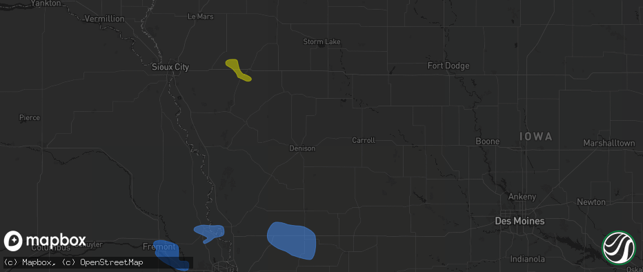 Hail map in Vail, IA on July 8, 2026