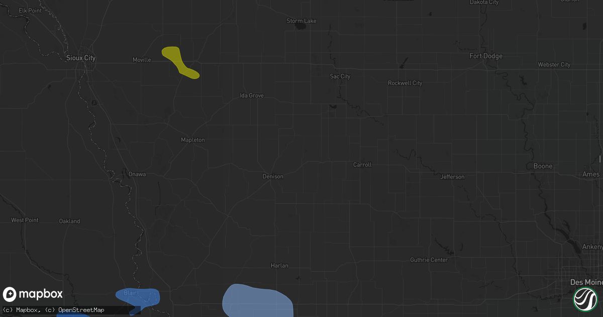 Hail map in Vail, IA on July 8, 2026