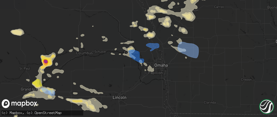 Hail map in Valley, NE on July 8, 2026