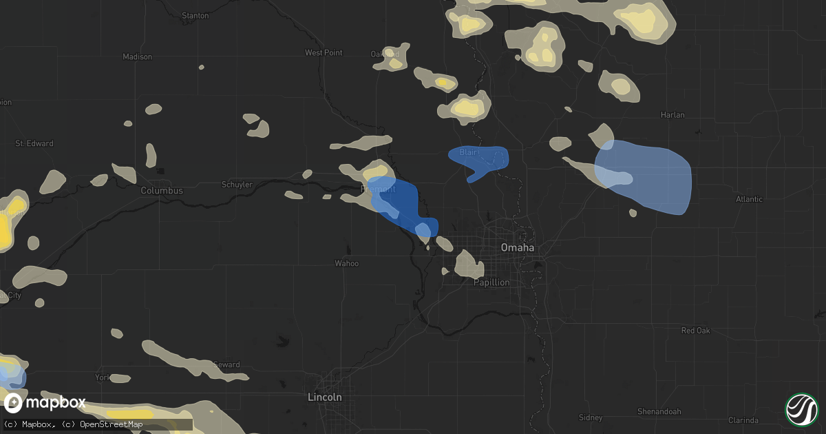 Hail map in Valley, NE on July 8, 2026