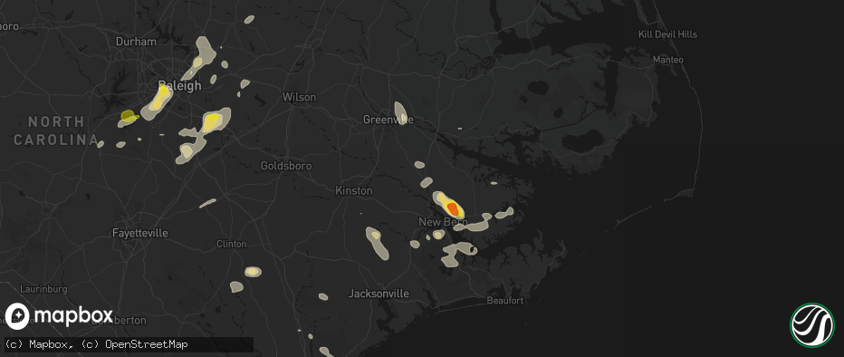 Hail map in Vanceboro, NC on July 8, 2026