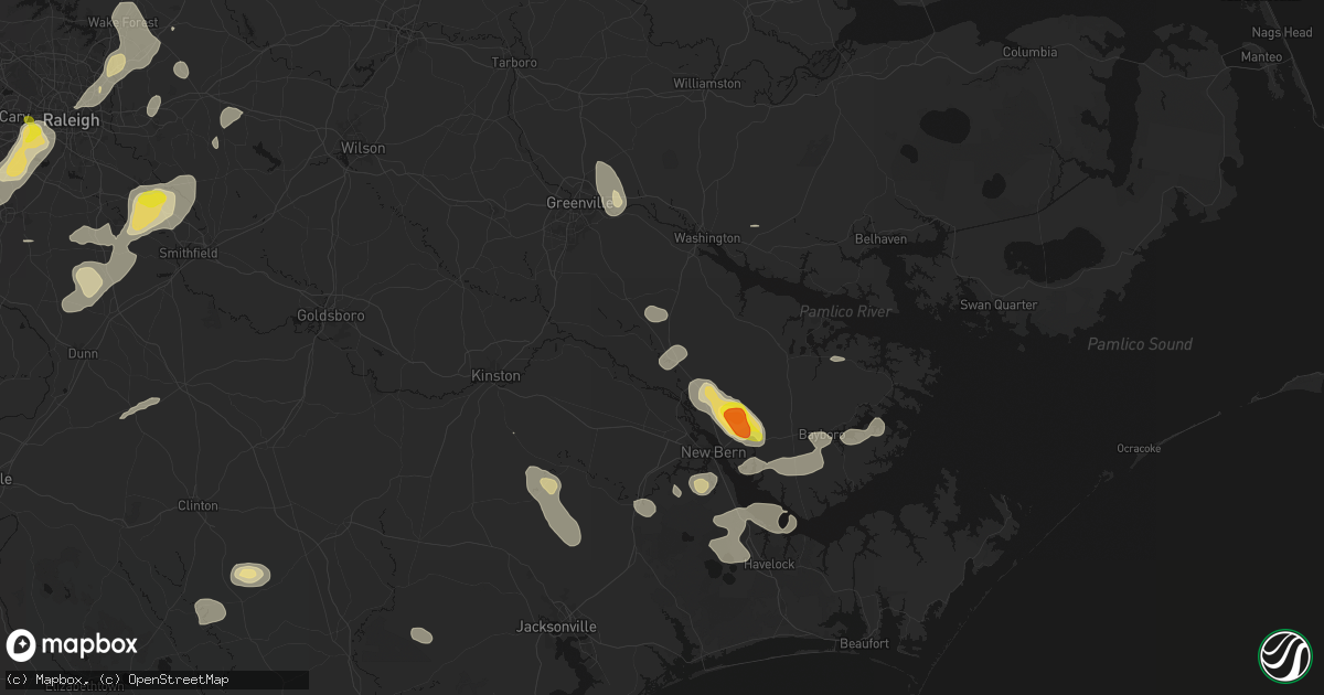 Hail map in Vanceboro, NC on July 8, 2026
