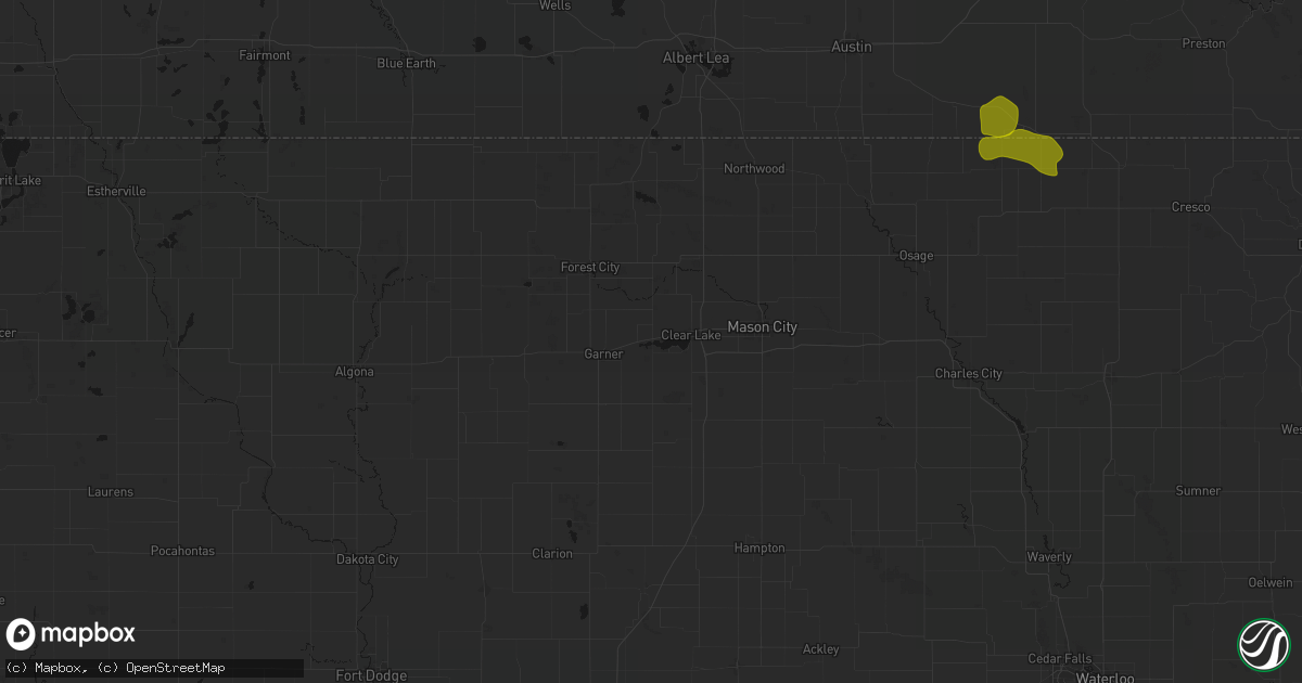 Hail map in Ventura, IA on July 8, 2026