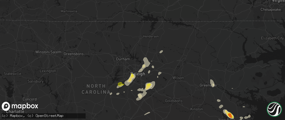 Hail map in Wake Forest, NC on July 8, 2026