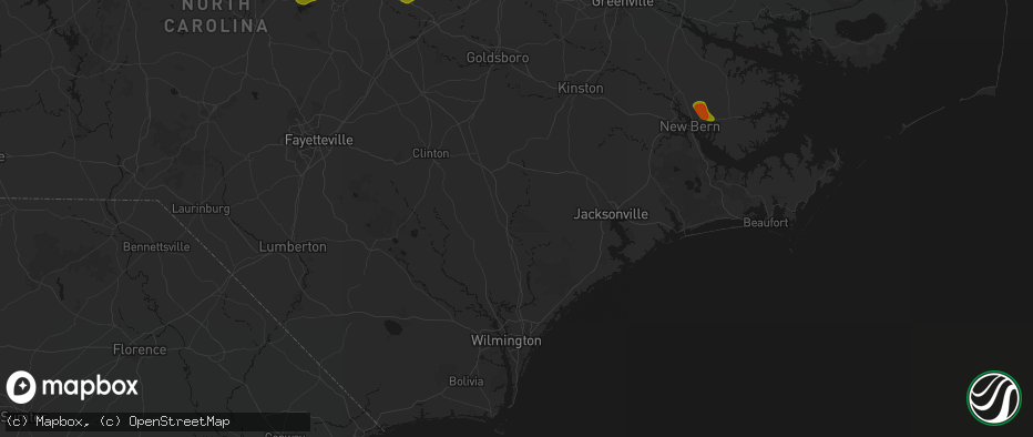 Hail map in Wallace, NC on July 8, 2026