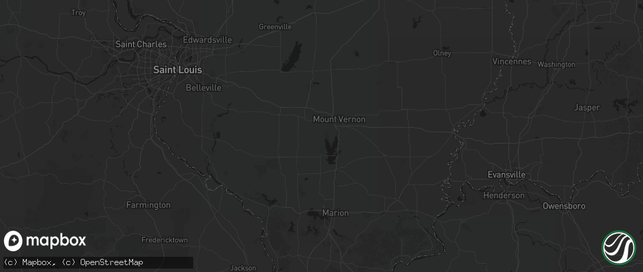 Hail map in Waltonville, IL on July 8, 2026