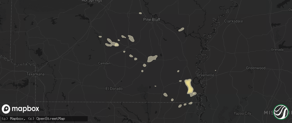 Hail map in Warren, AR on July 8, 2026