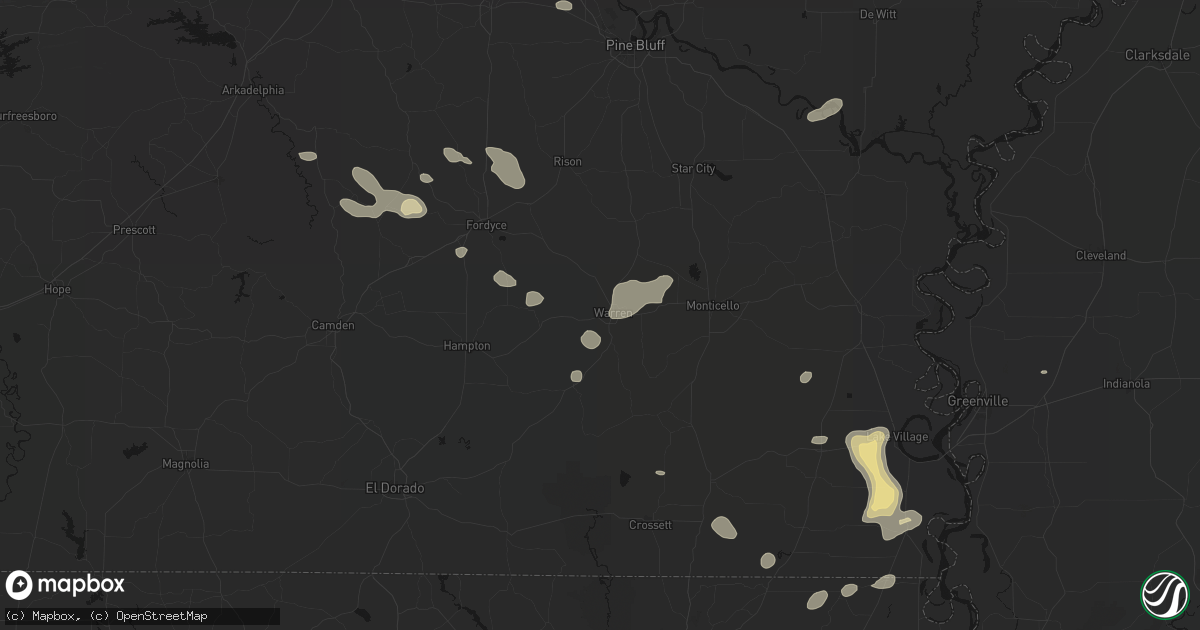 Hail map in Warren, AR on July 8, 2026