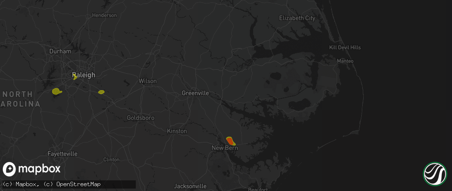 Hail map in Washington, NC on July 8, 2026