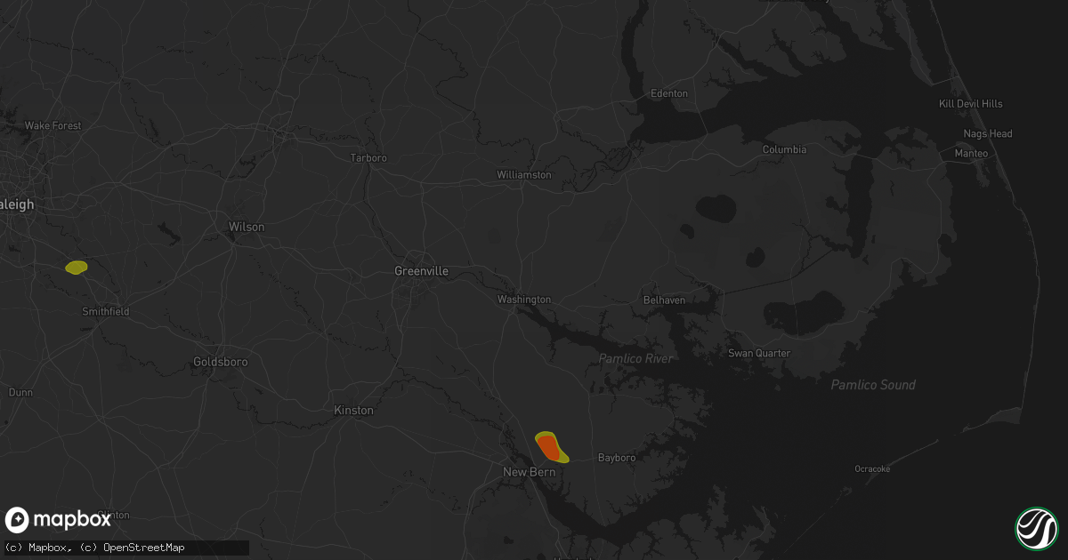 Hail map in Washington, NC on July 8, 2026