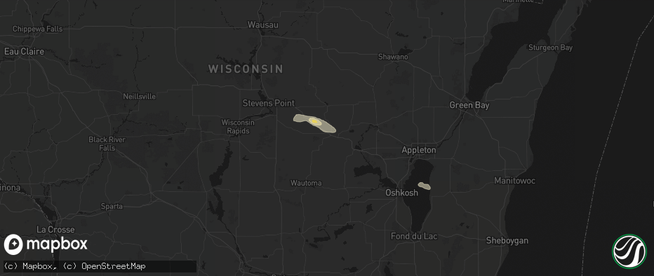 Hail map in Waupaca, WI on July 8, 2026