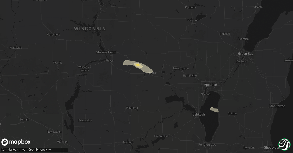 Hail map in Waupaca, WI on July 8, 2026