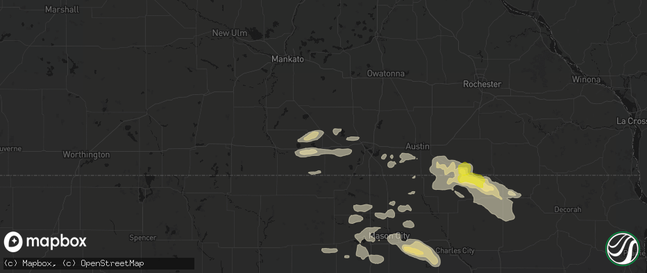 Hail map in Wells, MN on July 8, 2026