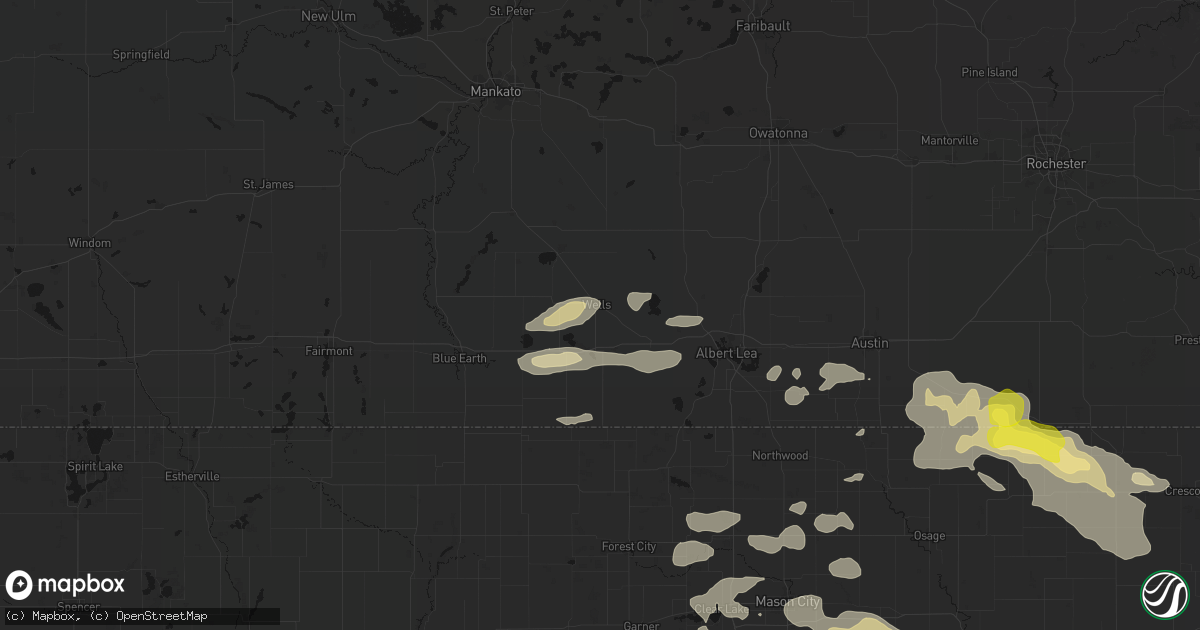 Hail map in Wells, MN on July 8, 2026