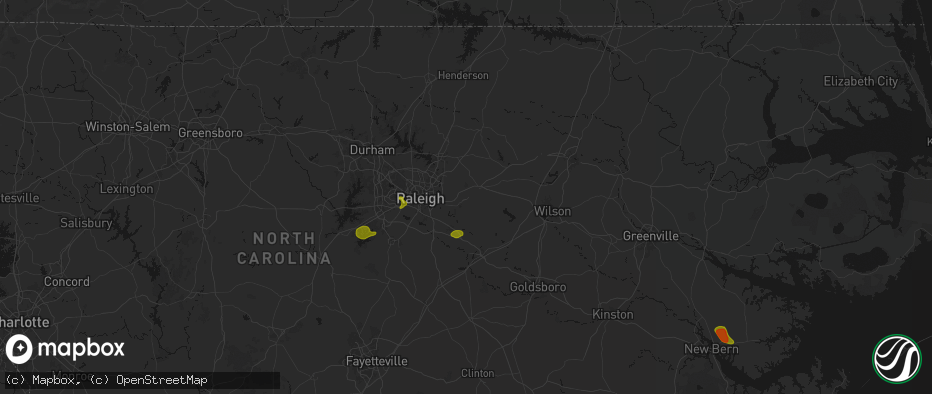 Hail map in Wendell, NC on July 8, 2026