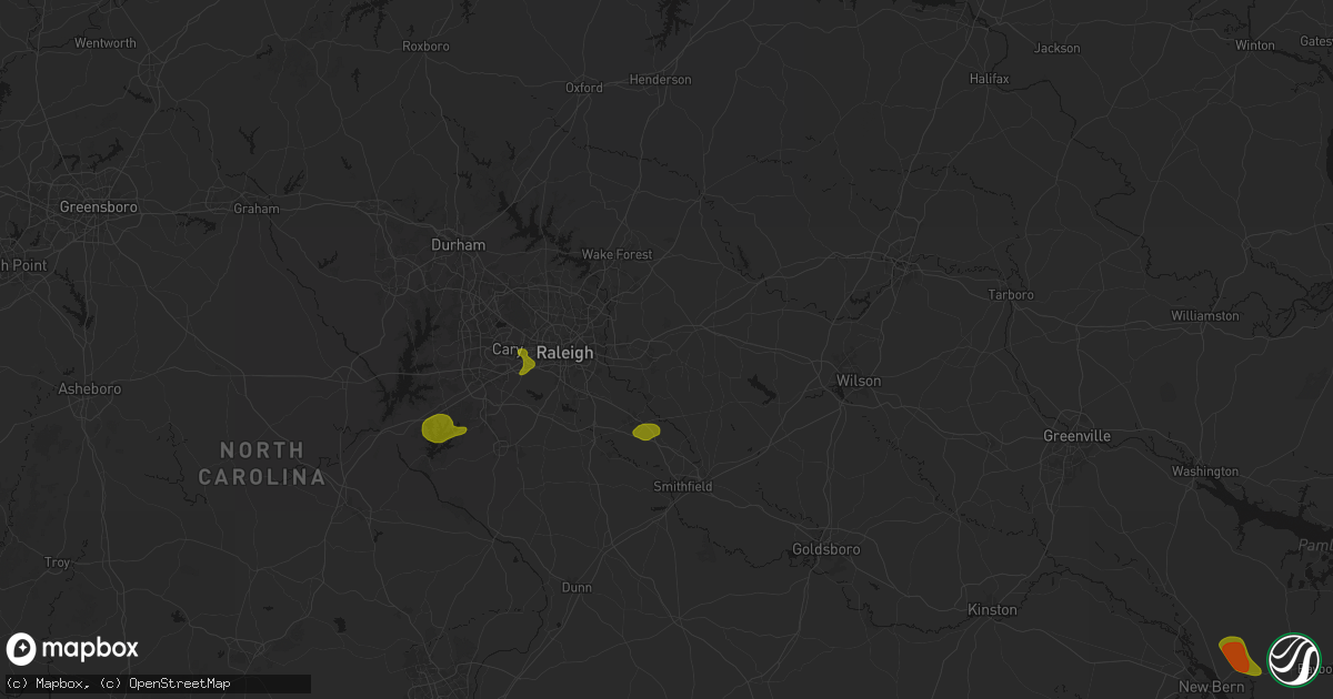 Hail map in Wendell, NC on July 8, 2026