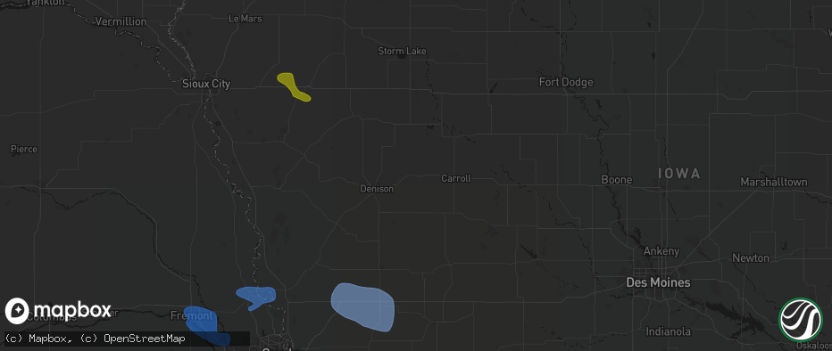 Hail map in Westside, IA on July 8, 2026
