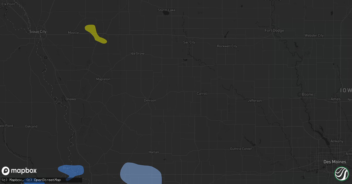 Hail map in Westside, IA on July 8, 2026
