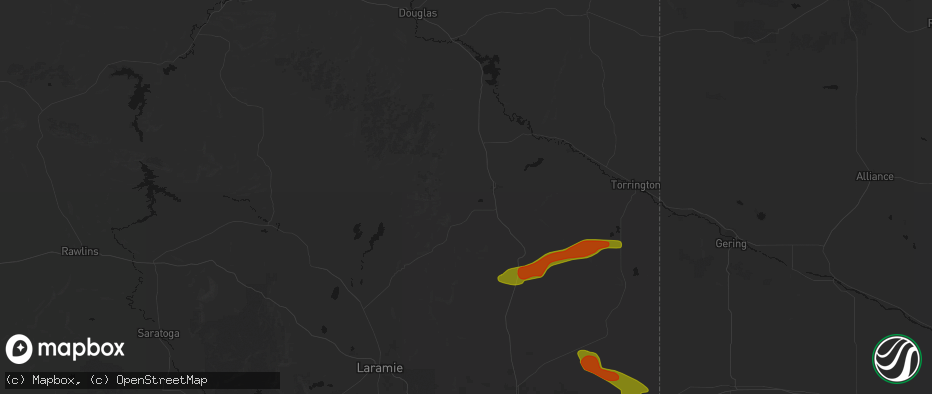Hail map in Wheatland, WY on July 8, 2026