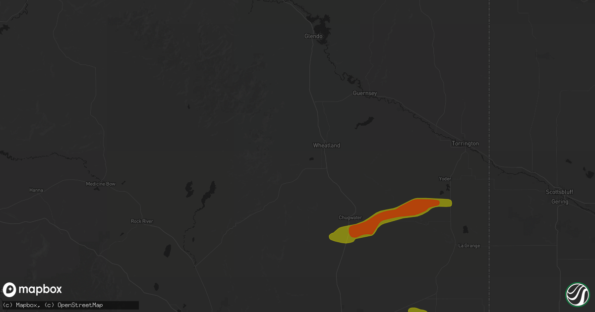 Hail map in Wheatland, WY on July 8, 2026